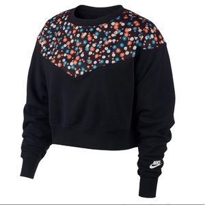 Floral-Print Cropped Fleece Top/Sweater